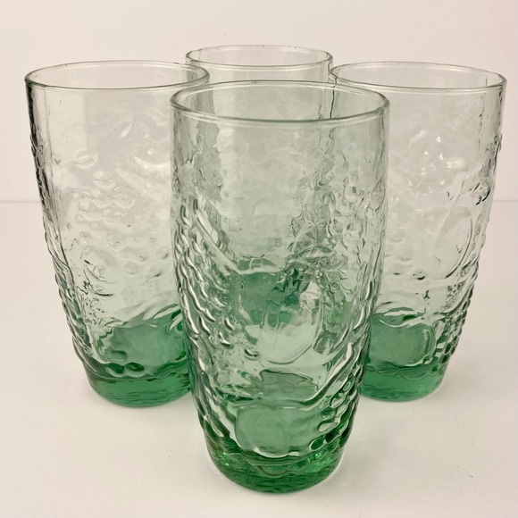 Vintage Libbey Orchard Fruit Green Cooler Tall Glasses 6” Set Of 4 Tumblers - Picture 1 of 7